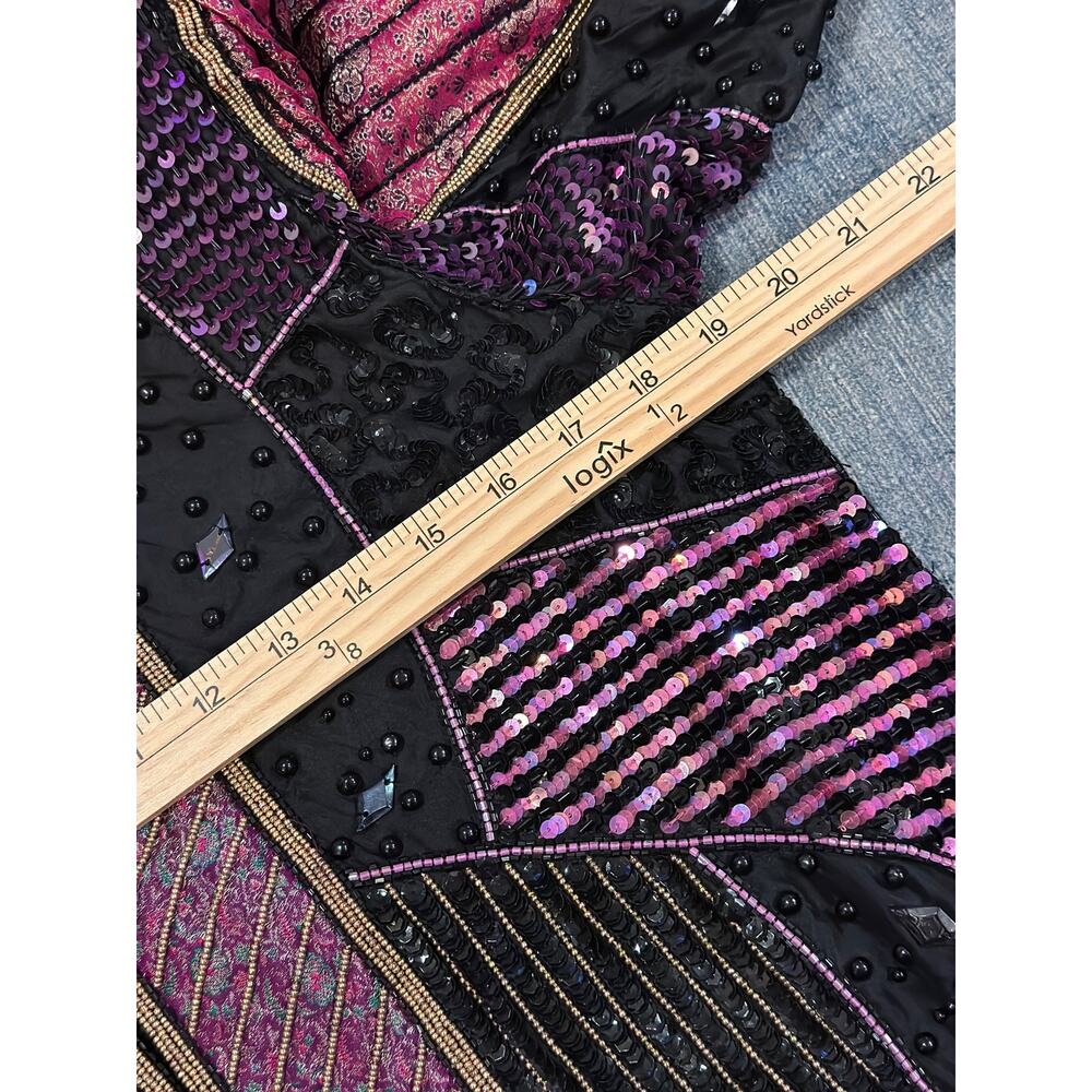 Vintage 80s Judith Ann Creations Multicolor Beaded Sequins Silk Patchwork Jacket - Picture 9 of 14